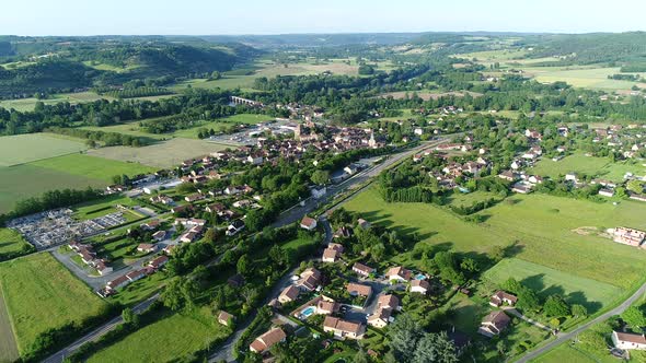 Village of Siorac-en-Perigord in France from the sky