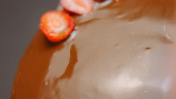 I Decorate the Chocolate Cake with Strawberries