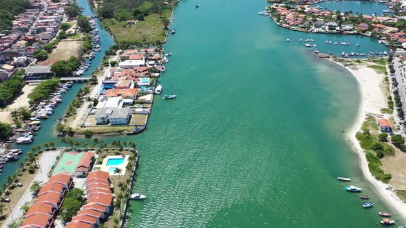 Peaceful landscape of coast city of Lakes Region of Rio de Janeiro Brazil.