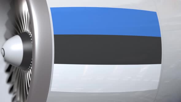 Flag of Estonia on Airplane Tourbine Engine