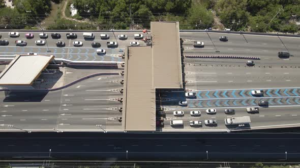 Aerial view traffic on Payment toll turnpike, Transportation concept