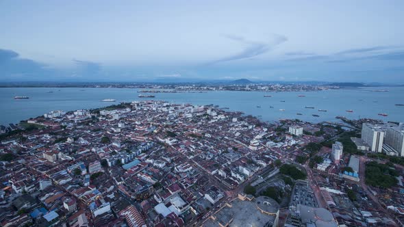 Timelapse Georgetown world heritage site core zone from day to night.