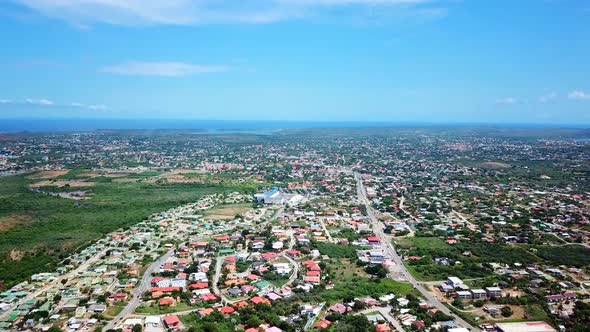Tilt down aerial view of the Mahaai district in Willemstad, Curacao, Dutch Caribbean island