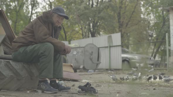 Beggar Homeless Man Tramp. Poverty. Vagrancy. Kyiv. Ukraine.