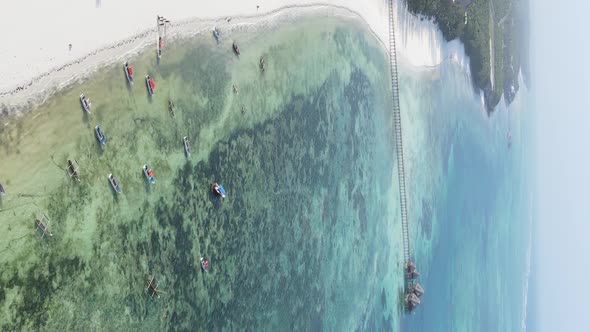 Vertical Video of the Ocean Near the Coast of Zanzibar Tanzania Aerial View