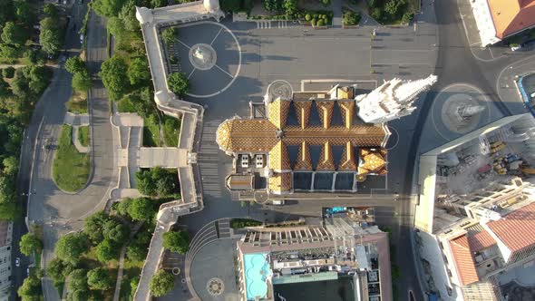 Top-down view of Matthias Church and Fisherman's Bastion, Budapest, Hungary