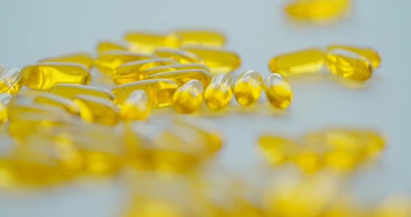 Omega 3 Gold Fish Oil Capsules, Vitamins Supplements Pills Omega 3. Cod Liver Oil Medicines on