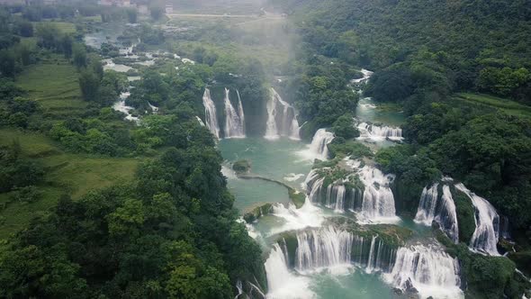 Panorama view of a beautiful waterfall