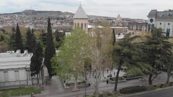 Aerial view on Kashveti Church of St. George on Shota Rustaveli Avenue