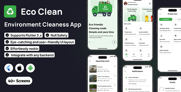 EcoClean App UI Template | Environment Awareness & Cleanliness App in Flutter | GreenLiving Template
