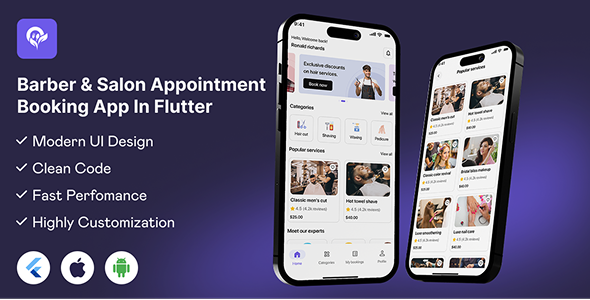 Barber App UI Template | Modern Barber & Salon Appointment Booking App in Flutter | Beardly App UI