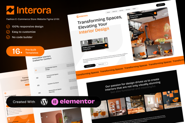 Interora - Interior Design Portfolio Elementor Template Kit for Studios and Freelancers