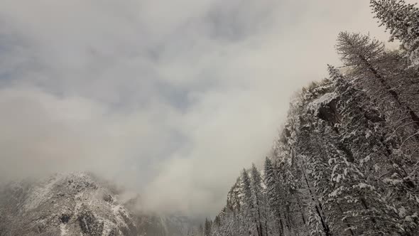 Time lapse of a snowy winter landscape in Yosemite National Park