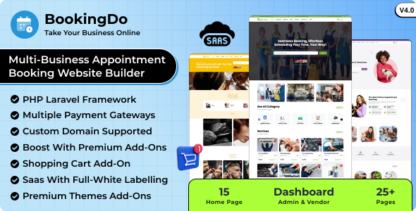 BookingDo SaaS - Multi Business Appointment Scheduling & Service Booking Website Builder