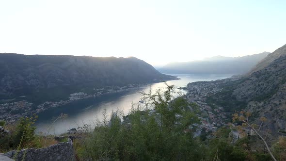 Kotor city in Montenegro seen from above recorded in 50fps