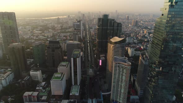 4k Aerial city view of Bangkok dowtnown, Flying over Bangkok, Thailand.