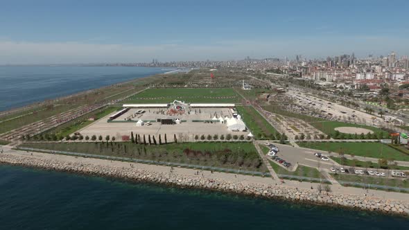 Aerial view of park in Kartal district, Istanbul, Turkey.