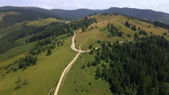 Aerial view of the beautiful mountain and forest in spring, Carpathian mountains, Ukraine