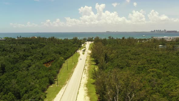 Aerial Video Entrance Road To Virginia Key Miami Fl