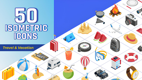 Isometric Icons Travel and Vacation