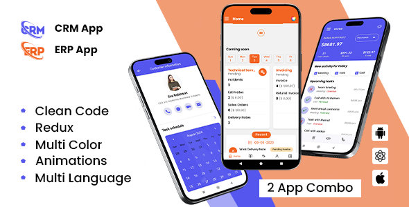 2 App Template | ERP- Order Management | CRM - Sales & Marketing | React Native iOS/Android Template