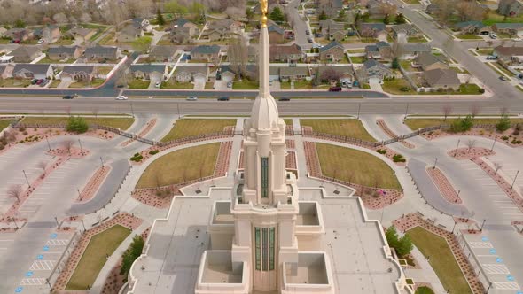 Aerial Crane Shot at the Beautiful LDS Mormon Payson Utah Temple