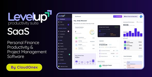 LevelUp SaaS - All-in-One Personal Finance, Productivity & Project Management Suite