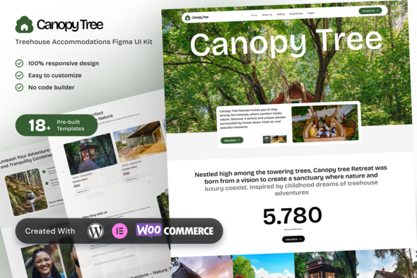 CanopyTree - Treehouse Accommodations Elementor Template Kit for Nature Retreats and Eco Stays