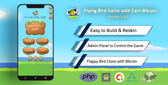 Flying Bird Game - Play to Earn Bitcoin with Admin Panel and Admob