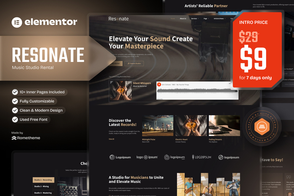 Resonate - Music Studio Production Elementor Template Kit