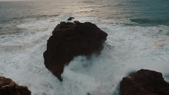 Sea Wave Breaks On Beach Rocks Landscape