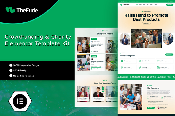 TheFude - Crowdfunding & Charity Elementor Template Kit