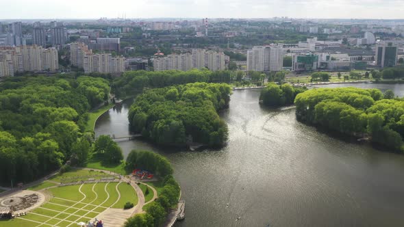 Top View of the Victory Park in Minsk and the Svisloch River