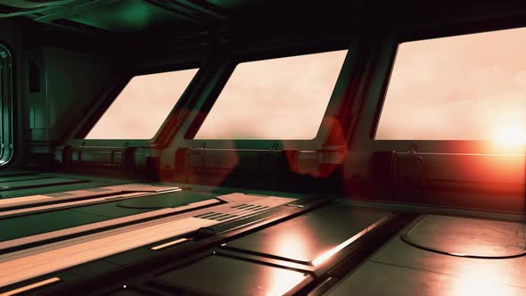 Futuristic Interior of Spaceship Corridor with Light