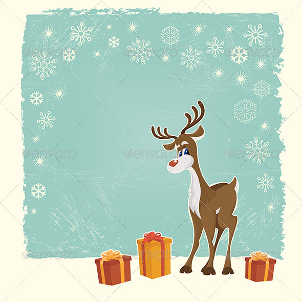Retro Christmas Card with Reindeer