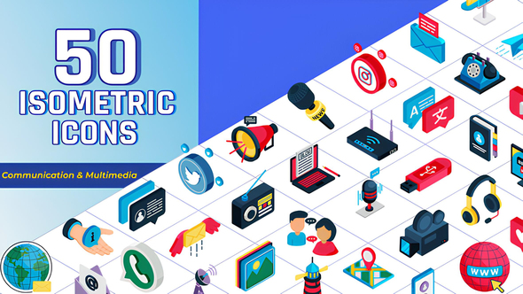 Isometric Icons Communication and Multimedia