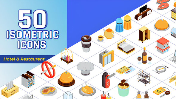 Isometric Icons Hotel and Restaurant Icons