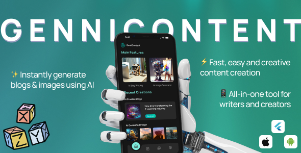 GeniiContent – AI Image Generation & Blog Writing UI KIT in Flutter