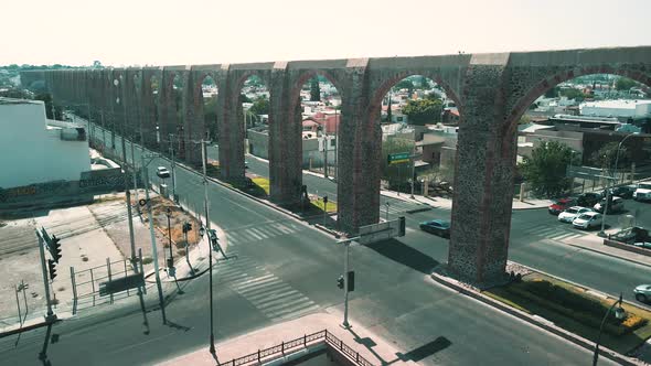 View of the juntion of Queretaro Arches and main avenues in Mexico seen from a drone