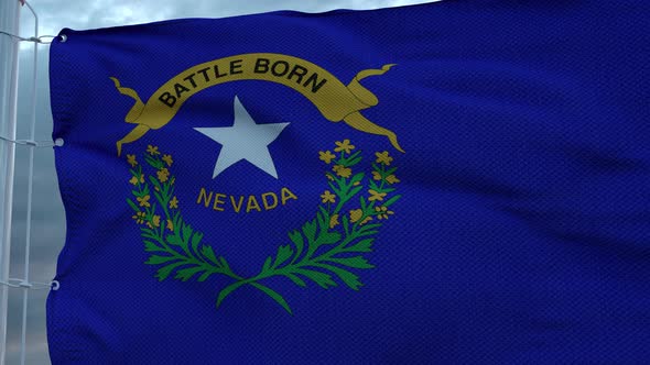 Flag of Nevada Waving in the Wind Against Deep Beautiful Clouds Sky