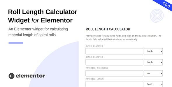 Roll Length Calculator Widget for Elementor