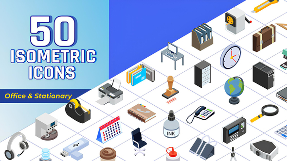 Isometric Icons Office Stationary
