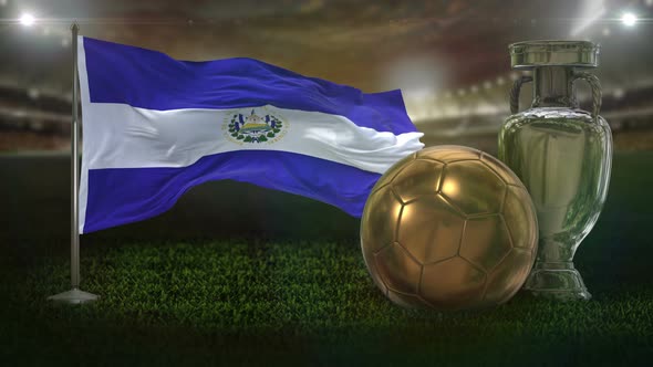 El Salvador Flag With Football And Cup Background Loop