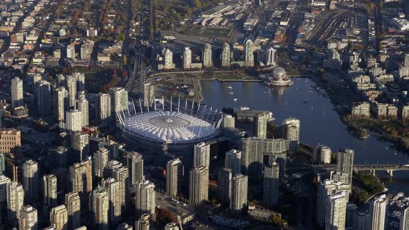 BC Place Stadium And High-rise Buildings In False Creek, Vancouver, British Columbia, Canada. - aeri