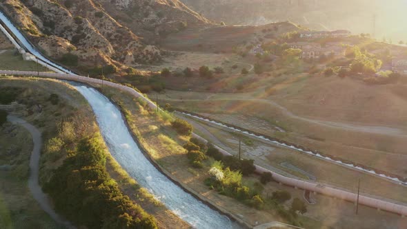 Aerial shot of some of the aqueducts that helps supply water to Los Angeles.