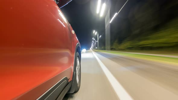 Drivelapse From Side of Car Moving on a Night Highway Timelapse Hyperlapse