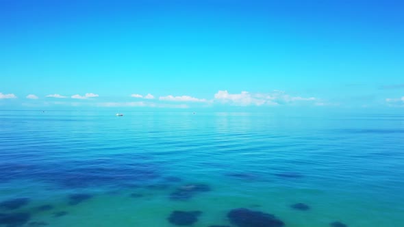 Aerial top down travel of exotic resort beach time by blue ocean and white sandy background of a day