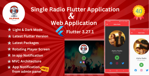 Alpha Radio v4.0 || Single Radio Flutter Mobile App || Ready to use  Android and IOS App.