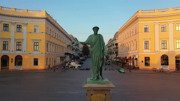 Monument to Duc De Richelie an Sunrise in Odessa Ukraine