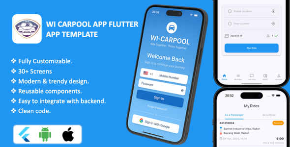 WI-Carpool - Modern Car Pooling Flutter App Template
